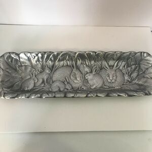 Arthur Court Design Silver Tone Rectangular Tray 1986 Bunny Rabbits Spring Décor